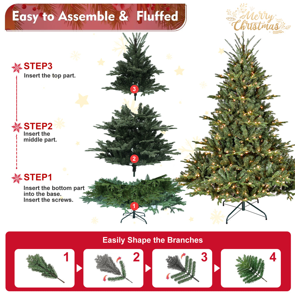 Natural-Looking Artificial Christmas Tree - Hinged Spruce Douglas Fir, PE+PVC Material, Christmas & New Year Party Decoration