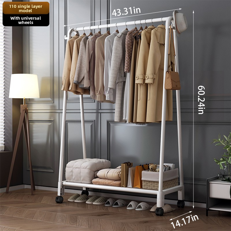 Heavy Duty Clothes Rack, Single Rod Clothing Rack with Wheels, Rolling Garment Rack for Hanging Clothes for Bedroom, Living Room & Boutique
