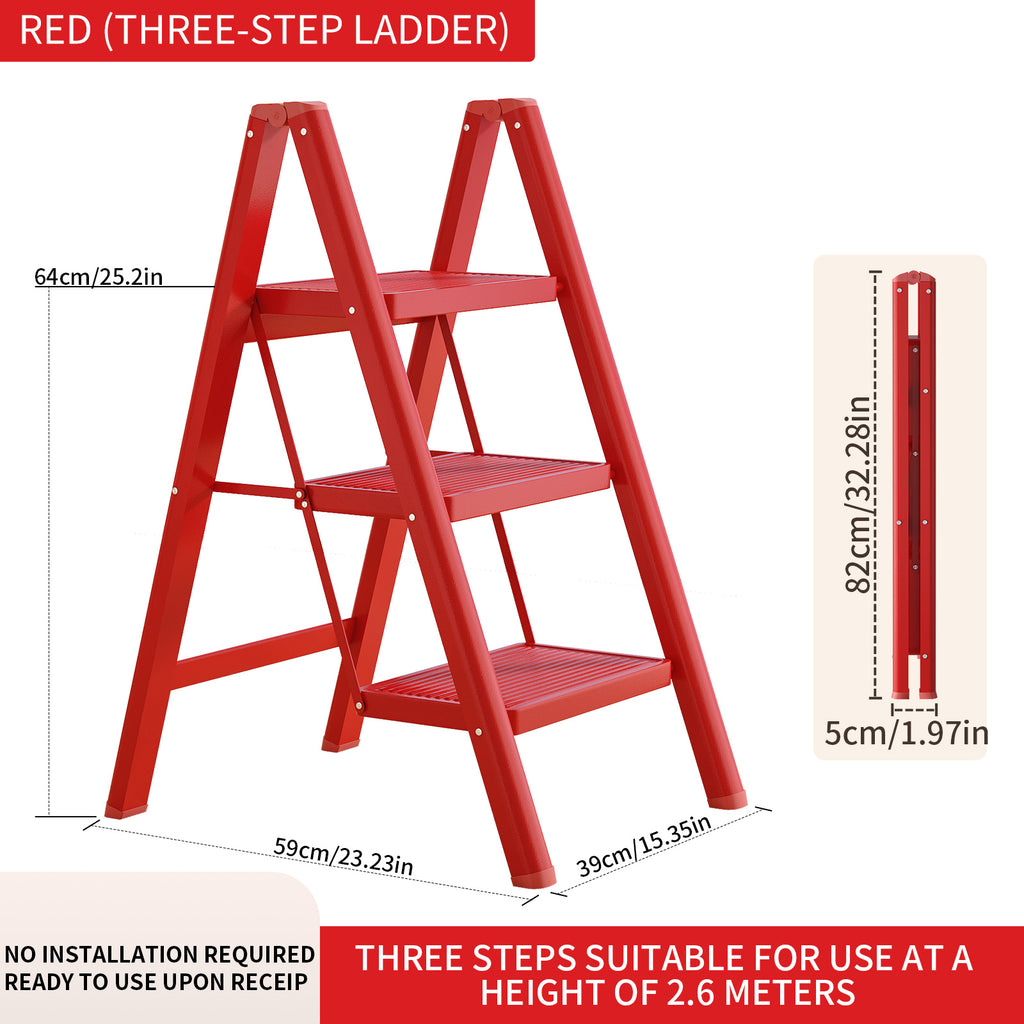 Ladder Folding Step Stool for Adults, Heavy Duty Steel, Anti Slip Wide Pedals Portable Lightweight Home Kitchen Office Closet