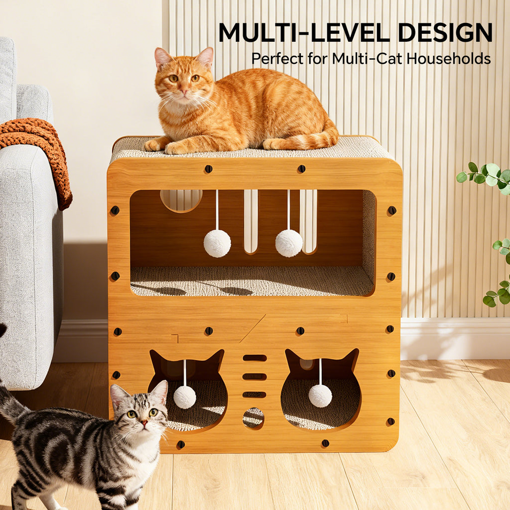 Cat Beds for Indoor Cats，Wooden Cat Scratcher House & Cardboard Condos，Covered Bedsure Kitten Bed Cave Furniture，Cute Playhouse Box，Large Size，Suitable for Cats up to 15 lbs