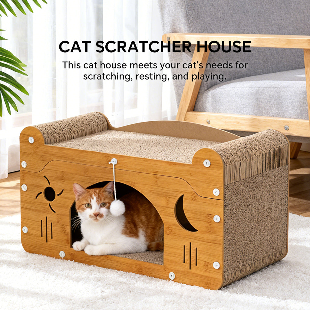 Cat Bed Sofa Large Pet Board Cartoon Bed with Dangling Pendant Cat Sleep Bed Kitten Sofa