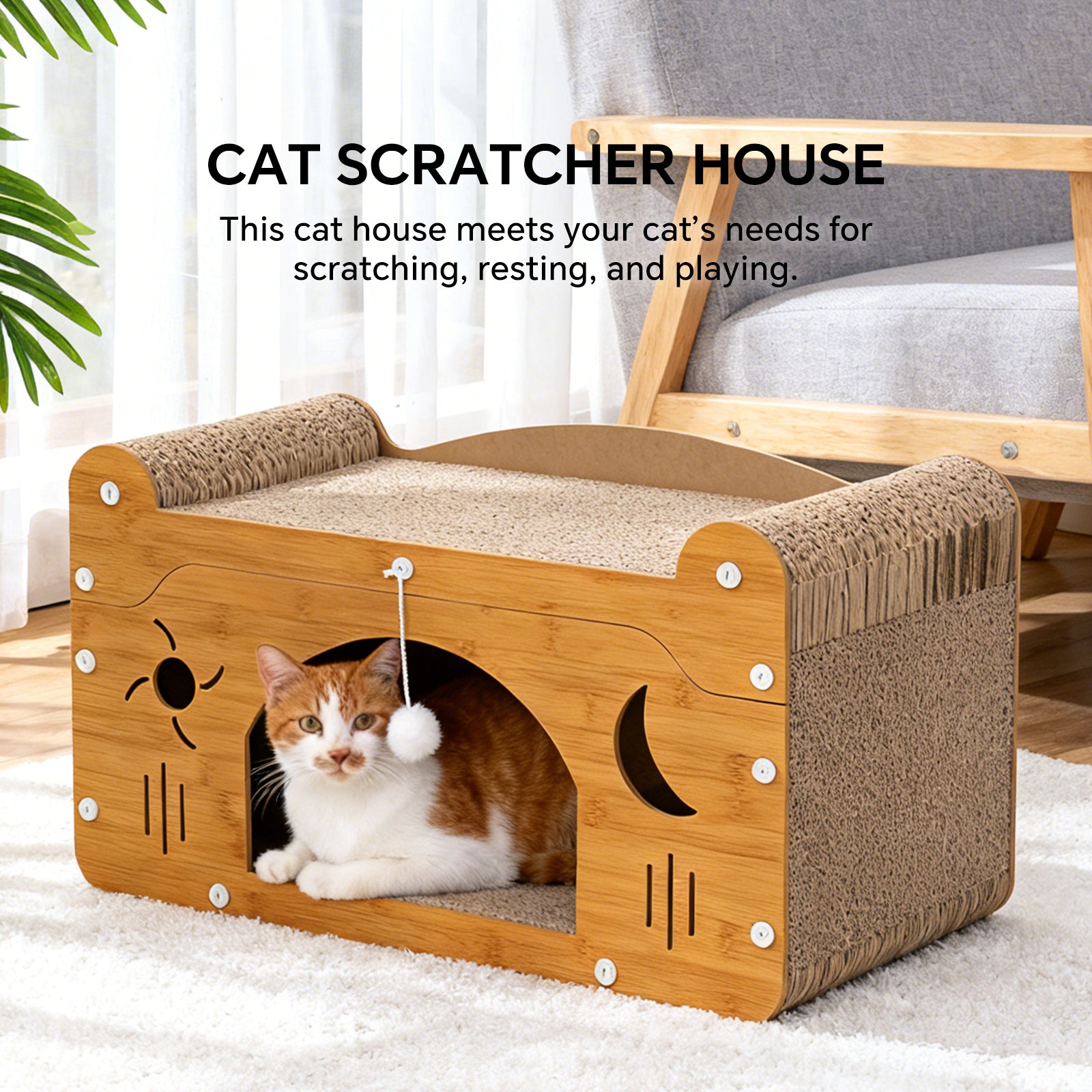 Cat Bed Sofa Large Pet Board Cartoon Bed with Dangling Pendant Cat Sleep Bed Kitten Sofa