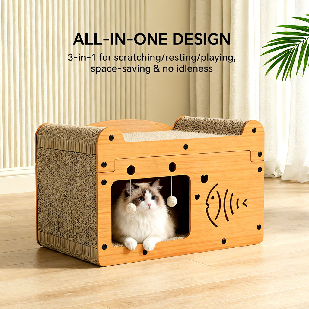 Cat Bed Sofa Large Pet Board Cartoon Bed with Dangling Pendant Cat Sleep Bed Kitten Sofa