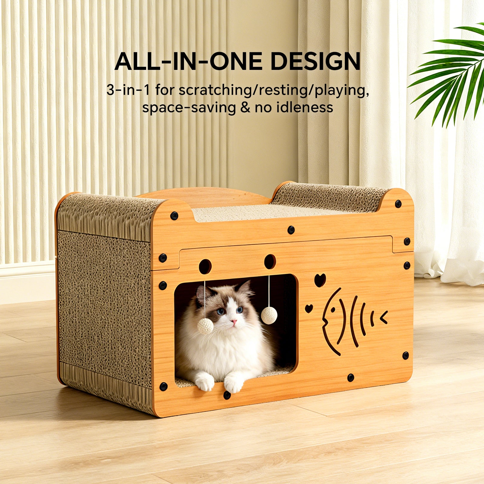 Cat Bed Sofa Large Pet Board Cartoon Bed with Dangling Pendant Cat Sleep Bed Kitten Sofa
