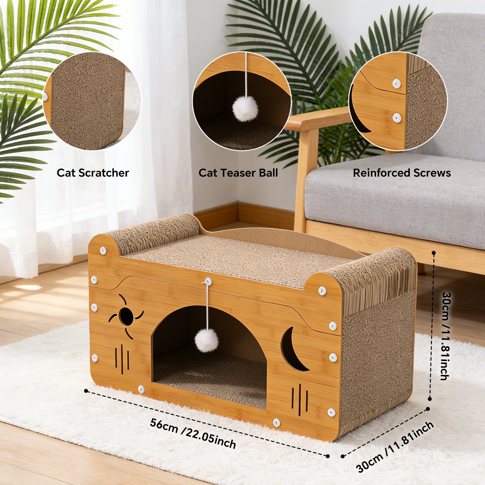 Cat Bed Sofa Large Pet Board Cartoon Bed with Dangling Pendant Cat Sleep Bed Kitten Sofa