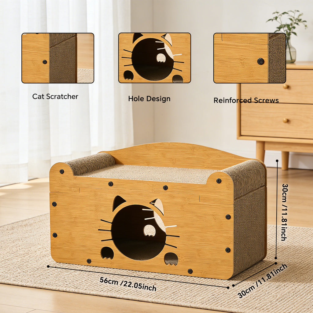 Cat Bed Sofa Large Pet Board Cartoon Bed with Dangling Pendant Cat Sleep Bed Kitten Sofa