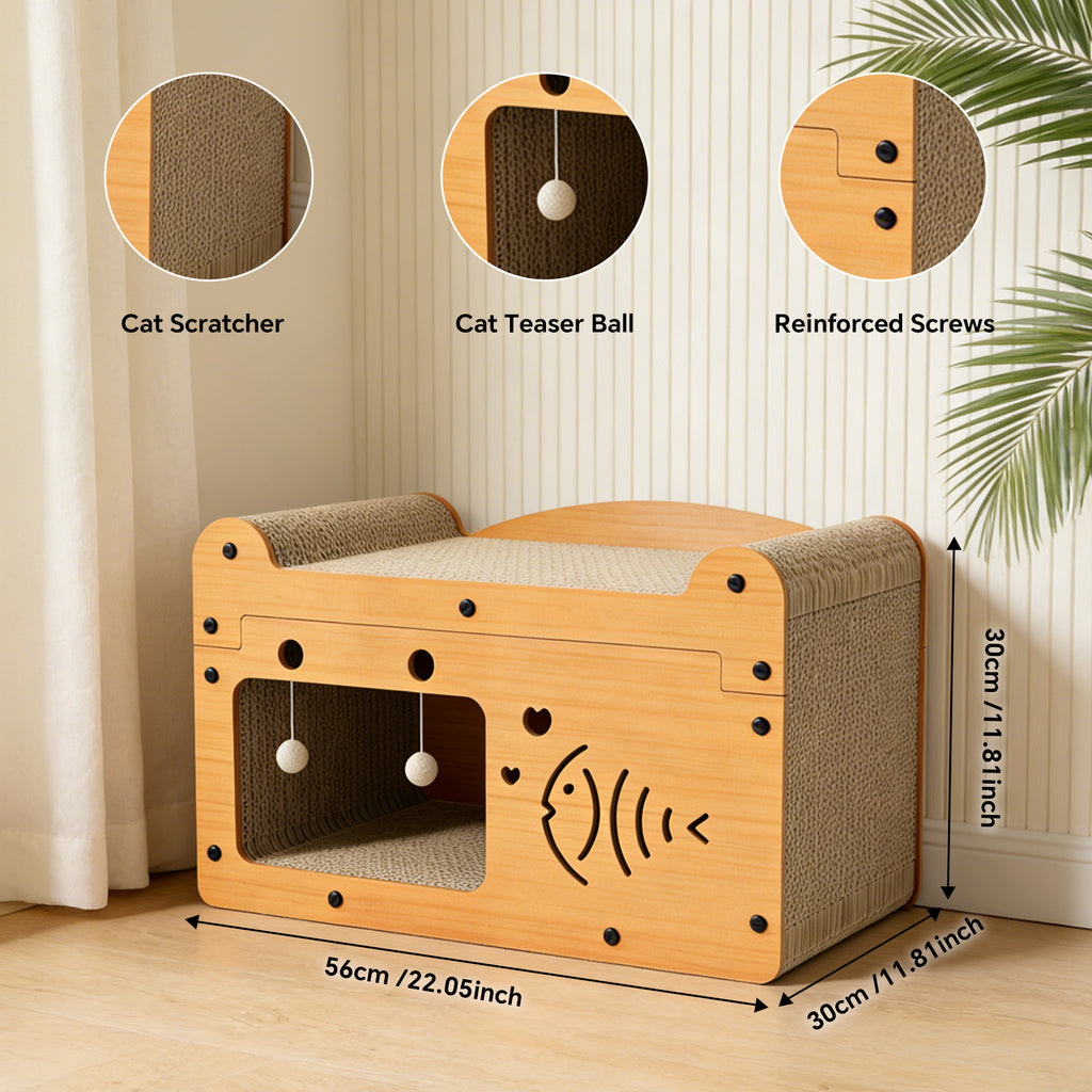 Cat Bed Sofa Large Pet Board Cartoon Bed with Dangling Pendant Cat Sleep Bed Kitten Sofa
