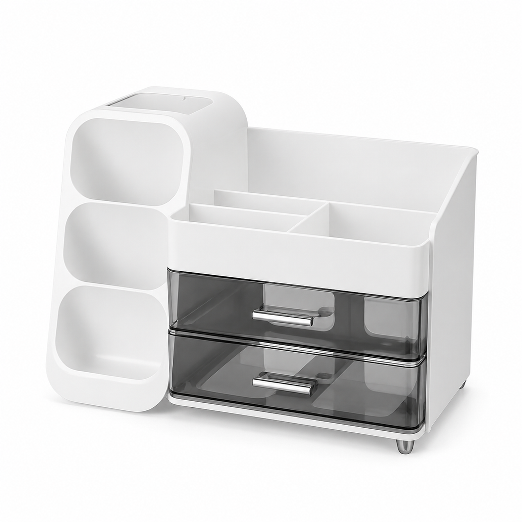 AEELLEEA Large Capacity Makeup Organizer for Vanity, Bathroom Countertop Cosmetic Organizer with Makeup Brush Holder, Skincare & Perfume Storage, Thickened Material