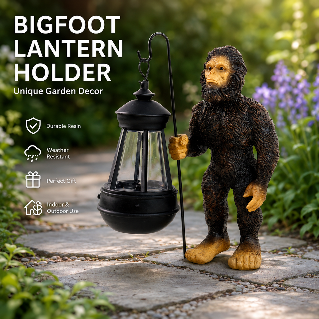 Bigfoot Garden Statue with Solar Lantern, Outdoor Sasquatch Yard Decor for Front Porch Patio Lawn, Waterproof Resin Bigfoot Gift