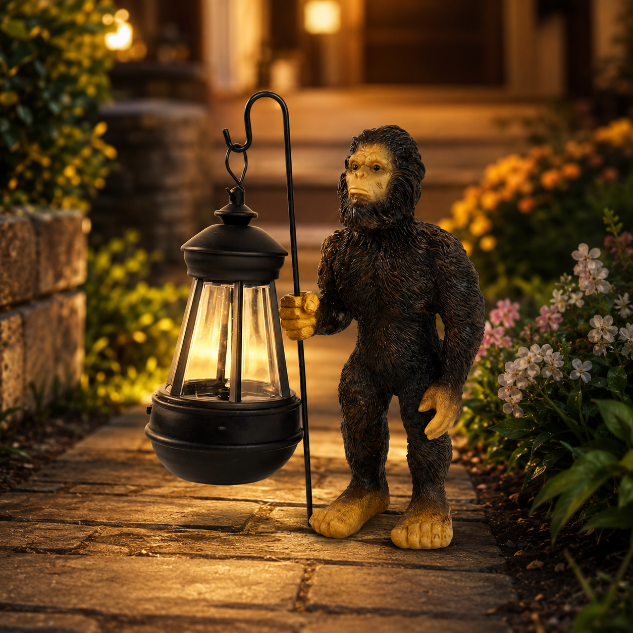 Bigfoot Garden Statue with Solar Lantern, Outdoor Sasquatch Yard Decor for Front Porch Patio Lawn, Waterproof Resin Bigfoot Gift