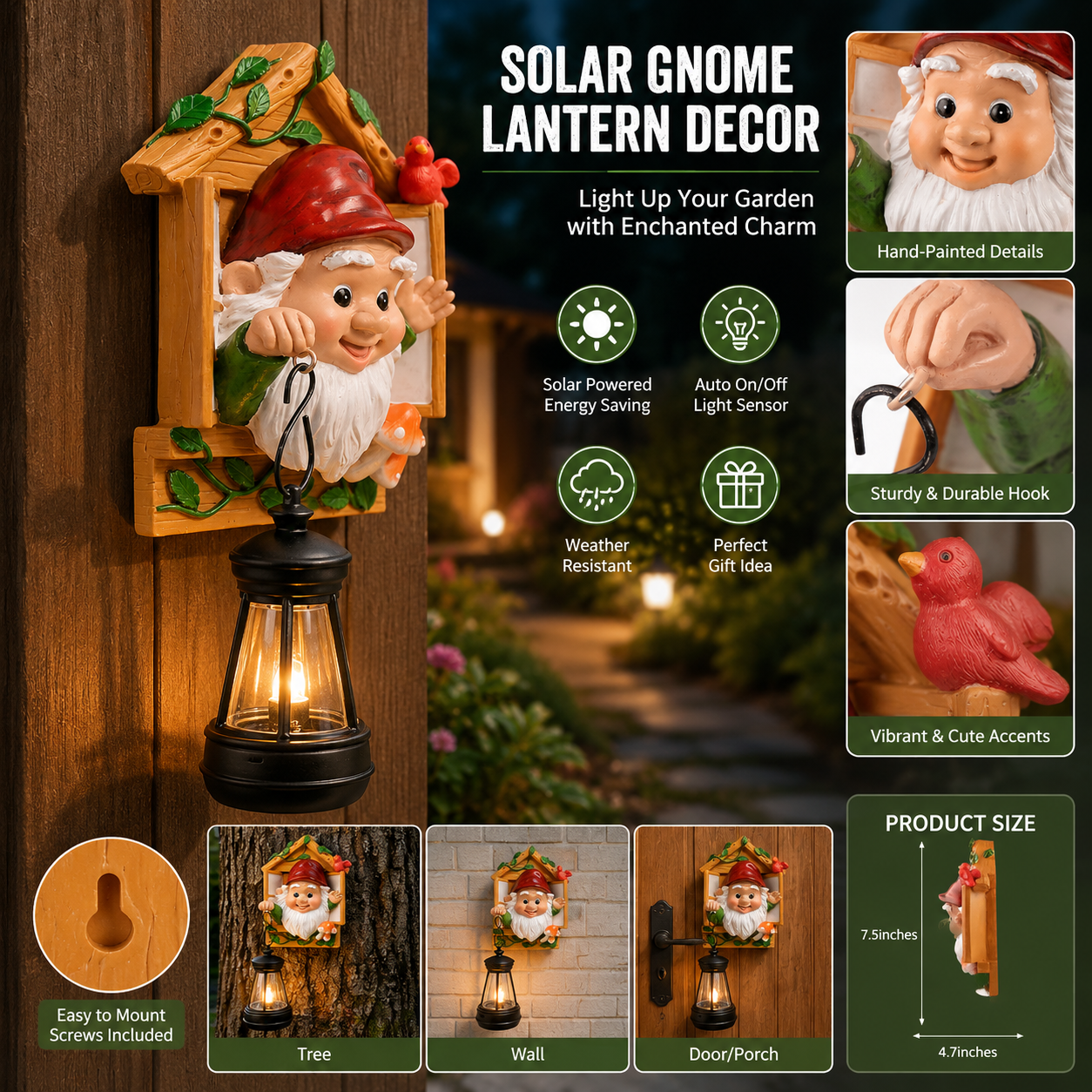 Gnome Tree Hugger Resin Garden Statue for Outdoor Decor, Whimsical Gnome Figurine for Yard Patio Lawn Porch, Funny Gnome Gift for Gnome Lovers