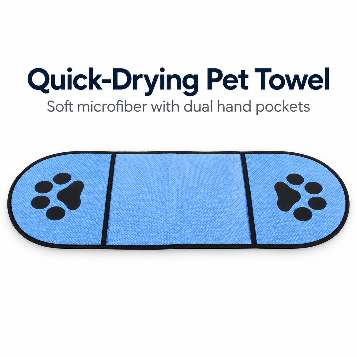 Quick-Drying Microfiber Pet Towel with Dual Hand Pockets, Super Absorbent Grooming Bath Towel for Dogs & Cats, 25.6 in