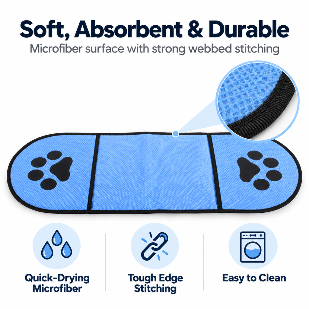 Quick-Drying Microfiber Pet Towel with Dual Hand Pockets, Super Absorbent Grooming Bath Towel for Dogs & Cats, 25.6 in