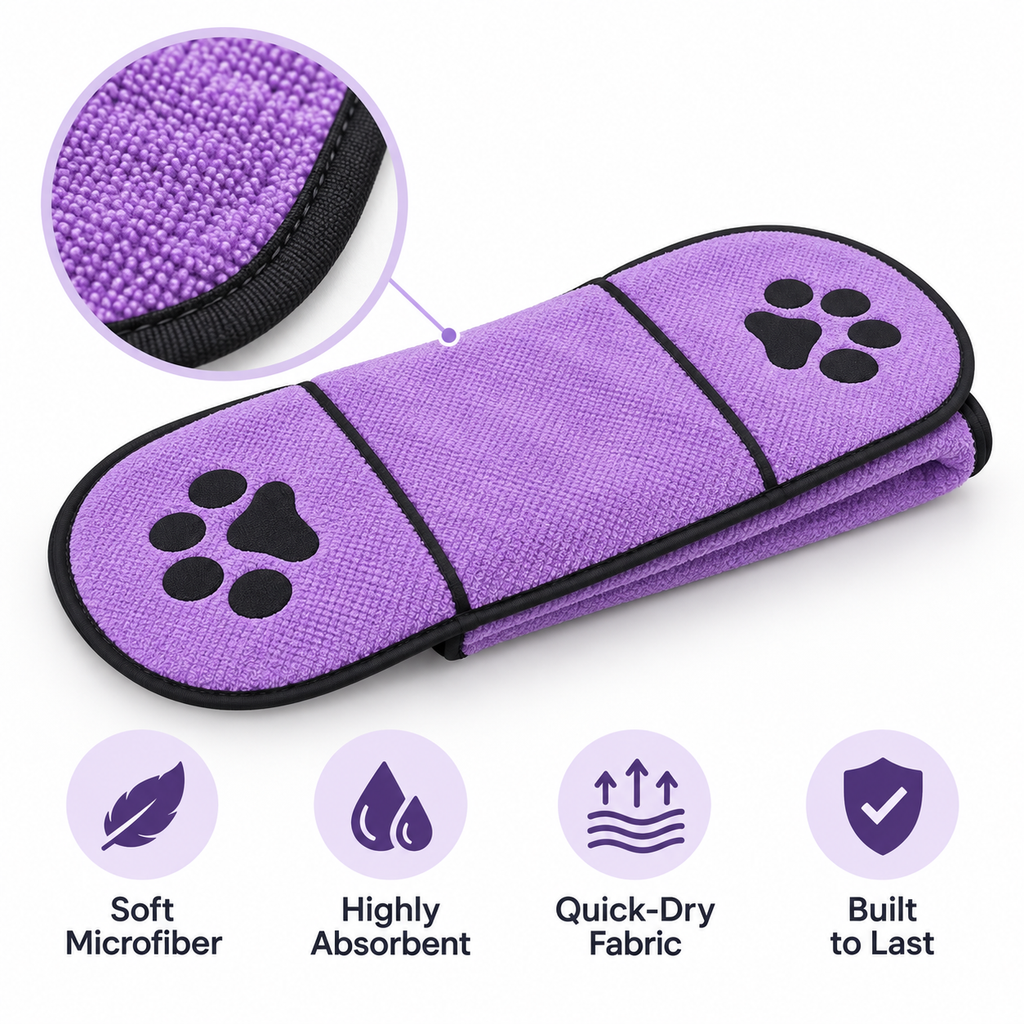 Quick-Drying Microfiber Pet Towel with Dual Hand Pockets, Super Absorbent Grooming Bath Towel for Dogs & Cats, 25.6 in