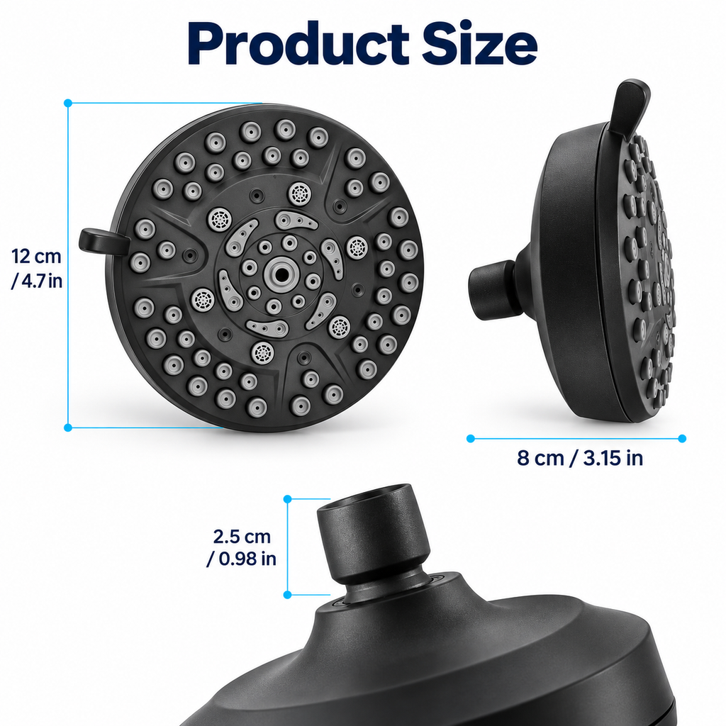 High-Pressure 10-Mode Rain Shower Head, 4.7 in Fixed Showerhead with 360° Swivel Joint & Easy-Clean Nozzles, Black