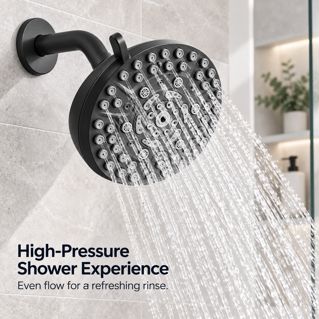 High-Pressure 10-Mode Rain Shower Head, 4.7 in Fixed Showerhead with 360° Swivel Joint & Easy-Clean Nozzles, Black