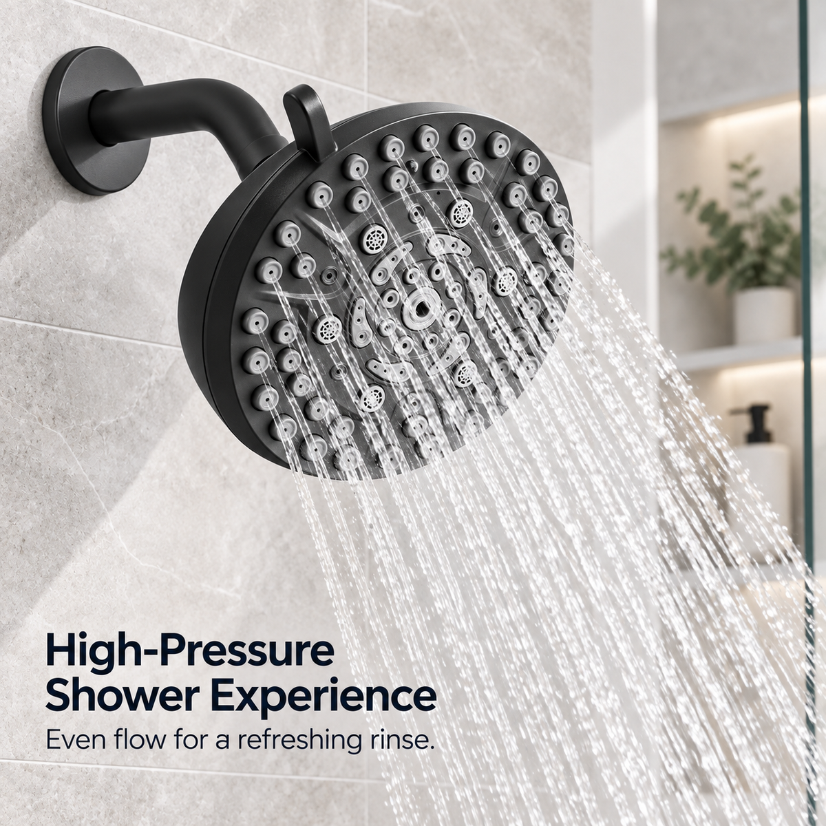 High-Pressure 10-Mode Rain Shower Head, 4.7 in Fixed Showerhead with 360° Swivel Joint & Easy-Clean Nozzles, Black