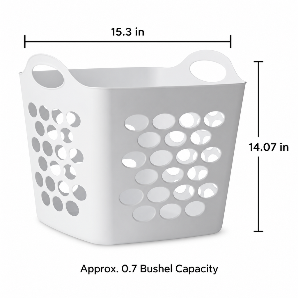 4-Pack Plastic Laundry Baskets with Handles, 0.7 Bushel Flexible Ventilated Hampers for Clothes & Home Storage, White