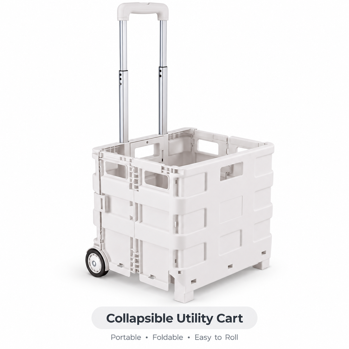 Collapsible Utility Rolling Cart with Wheels, 55 lb Capacity, Adjustable Handle, Foldable Storage Cart