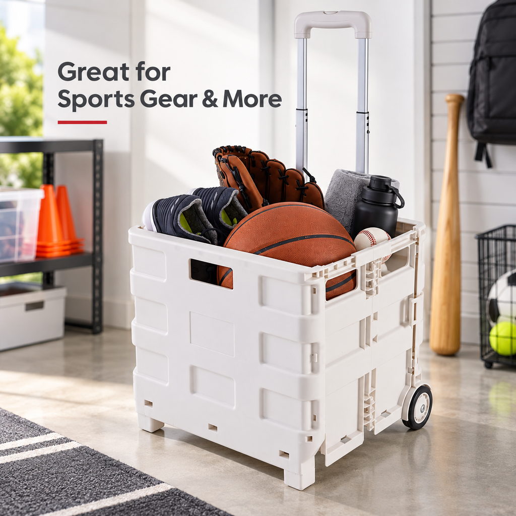Collapsible Utility Rolling Cart with Wheels, 55 lb Capacity, Adjustable Handle, Foldable Storage Cart