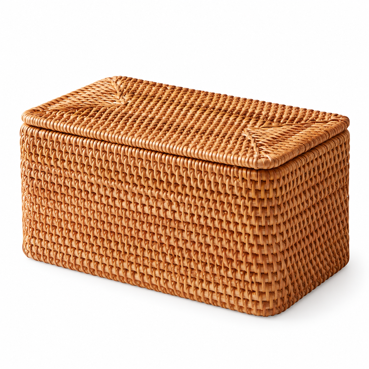 Brown Woven Rattan Storage Basket with Lid, Decorative Organizer for Bathroom, Pantry & Bedroom, 11 x 6 x 6 in