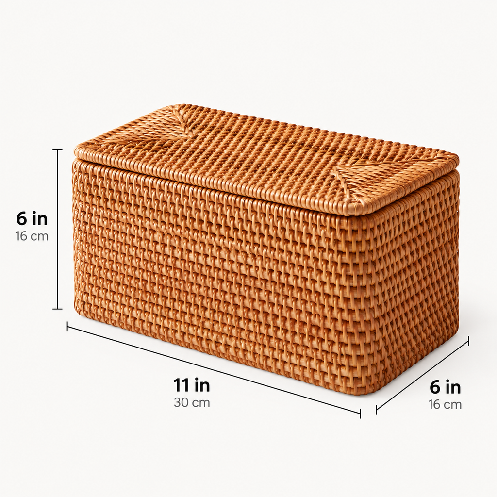Brown Woven Rattan Storage Basket with Lid, Decorative Organizer for Bathroom, Pantry & Bedroom, 11 x 6 x 6 in