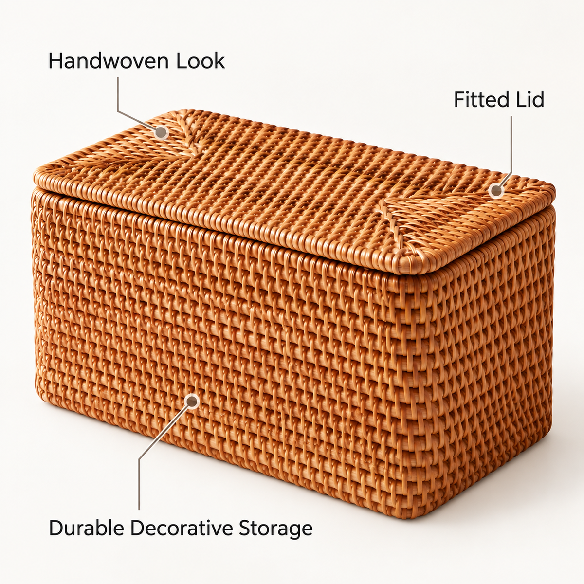 Brown Woven Rattan Storage Basket with Lid, Decorative Organizer for Bathroom, Pantry & Bedroom, 11 x 6 x 6 in