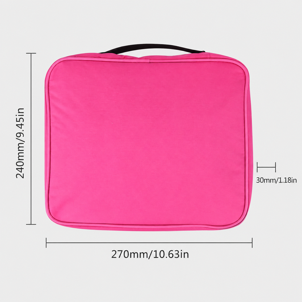 Pink Travel Makeup Bag with Adjustable Dividers & Brush Holders, Waterproof Portable Cosmetic Toiletry Organizer Case for Women