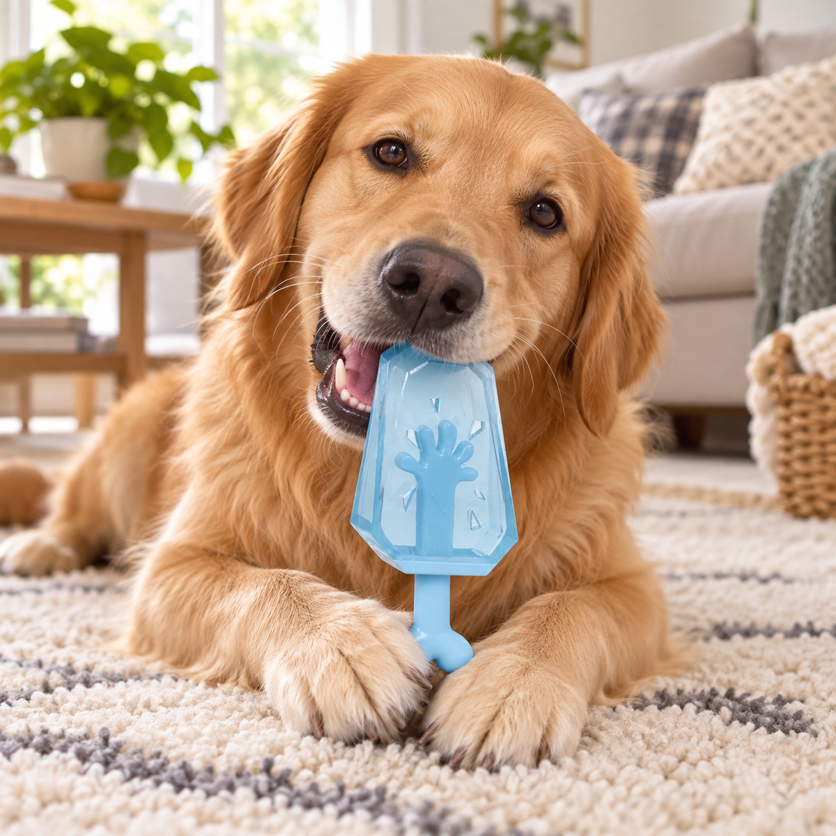 Freezable Dog Chew Toy, Water-Fillable Cooling Teether for Puppies & Dogs, 5.9" Blue
