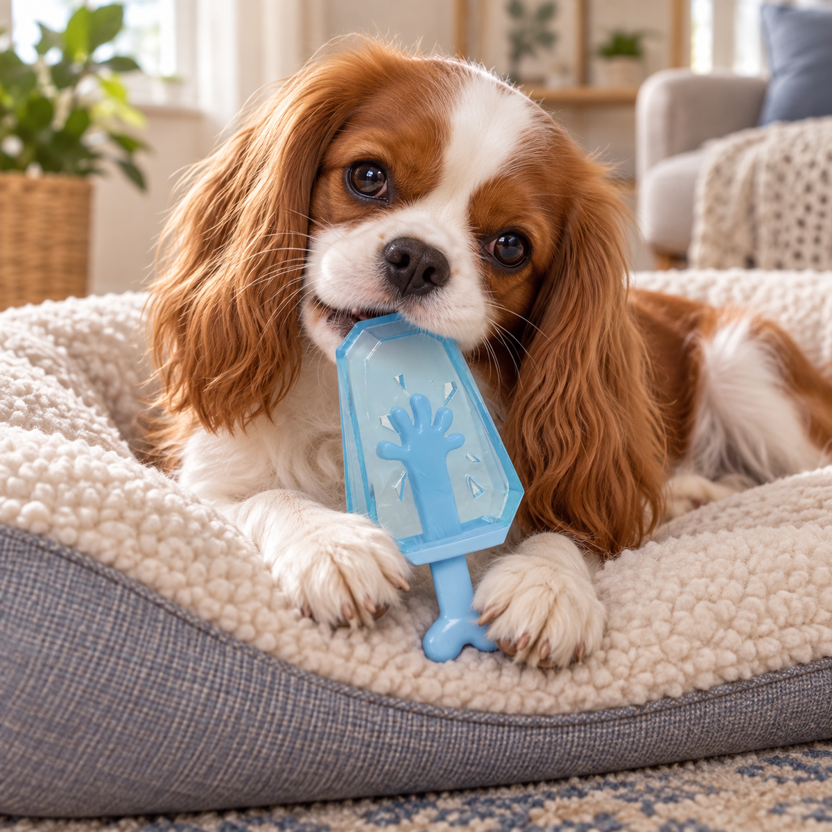 Freezable Dog Chew Toy, Water-Fillable Cooling Teether for Puppies & Dogs, 5.9" Blue