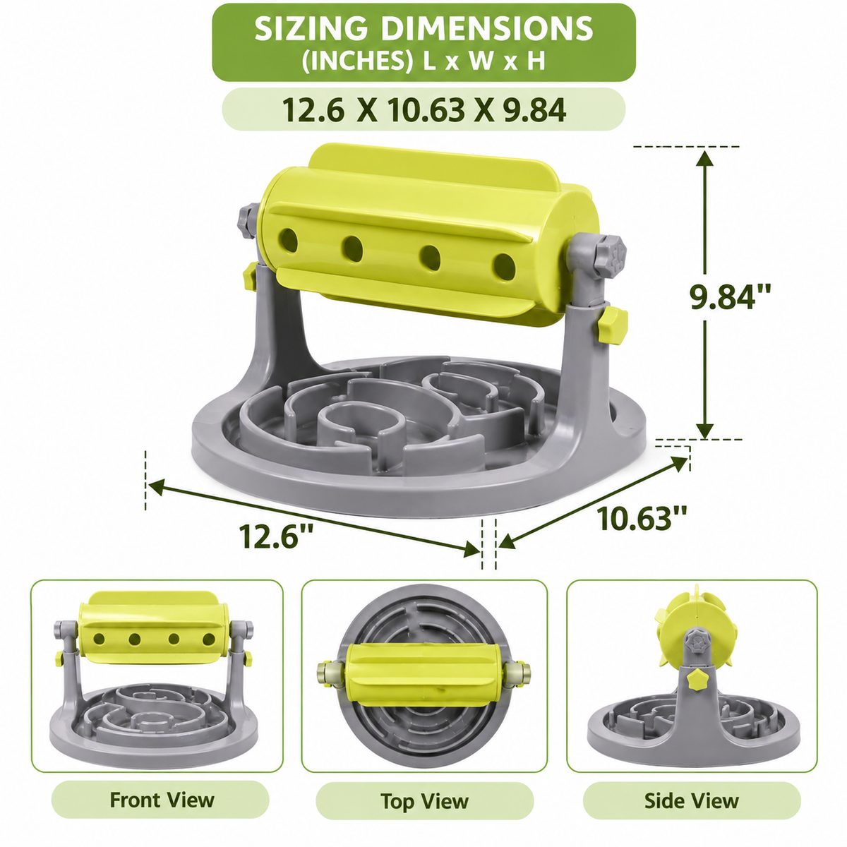 Interactive Dog Puzzle Feeder with Rotating Treat Dispenser & Slow Feeder Maze, Green/Gray