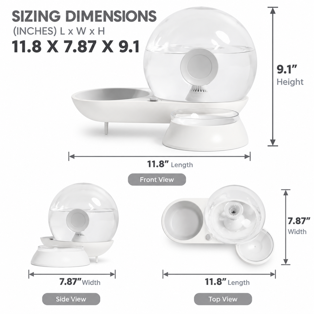 2-in-1 Pet Water Dispenser and Food Bowl with Filter, Gravity Water Feeder for Cats and Dogs