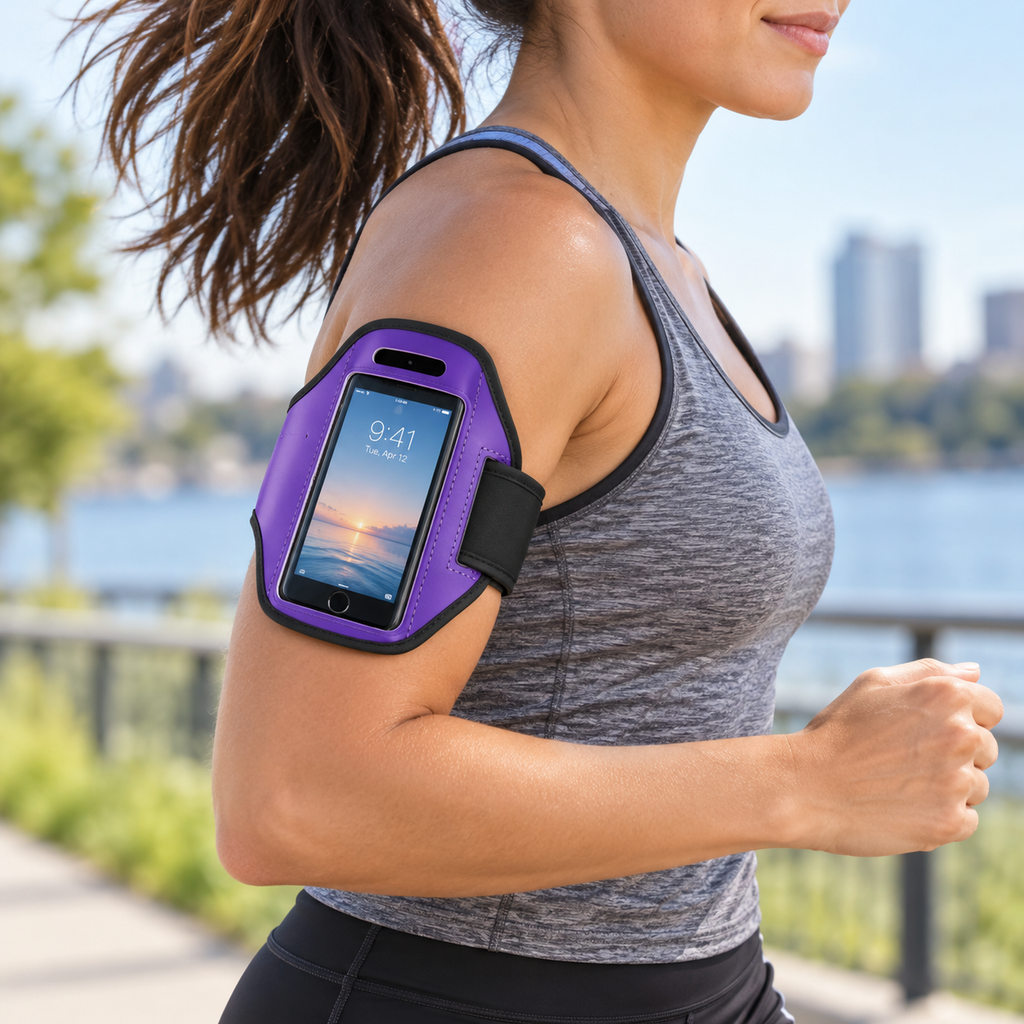 Adjustable Phone Armband for Running, Sports Cell Phone Holder for Phones Under 4", Purple