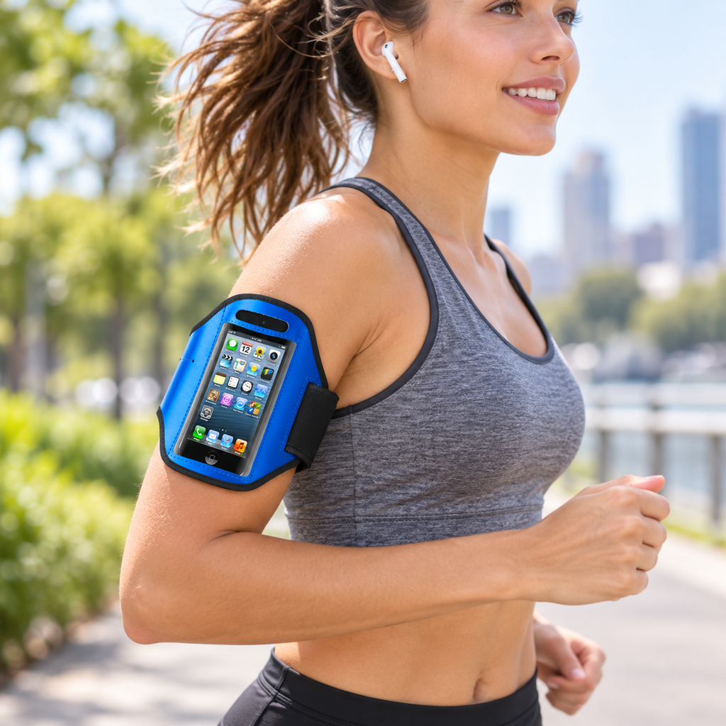 Adjustable Phone Armband for Running, Sports Phone Holder for Phones Under 4", Blue