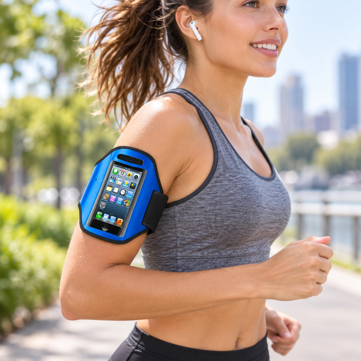 Adjustable Phone Armband for Running, Sports Phone Holder for Phones Under 4", Blue