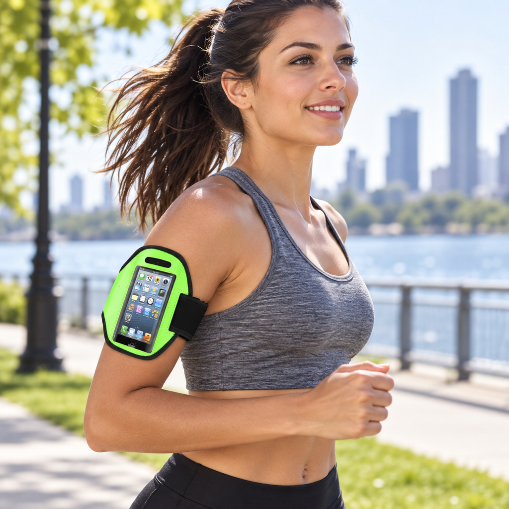 Adjustable Phone Armband for Running, Sports Phone Holder for Phones Under 4", Neon Green