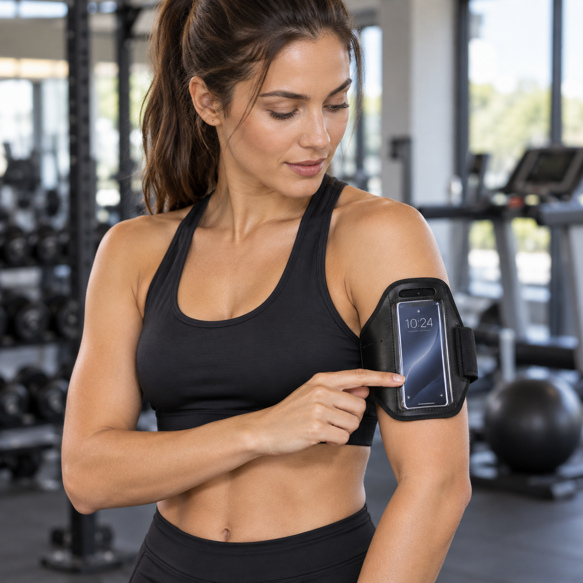 Adjustable Phone Armband for Running, Sweat-Resistant Sports Phone Holder for Phones Under 4", Black