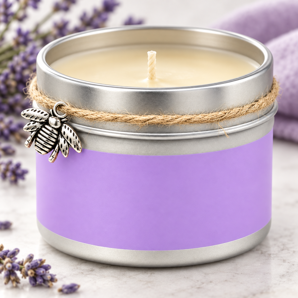 6 oz Beeswax Candle with Lavender, Bergamot & Lemon Essential Oils, Handcrafted Coconut Oil Blend, Single Wick Tin, 30-Hour Burn