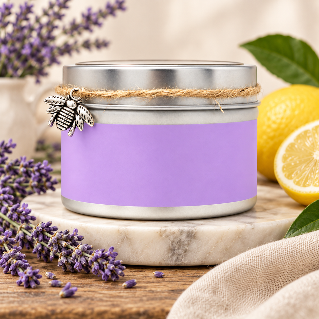 6 oz Beeswax Candle with Lavender, Bergamot & Lemon Essential Oils, Handcrafted Coconut Oil Blend, Single Wick Tin, 30-Hour Burn