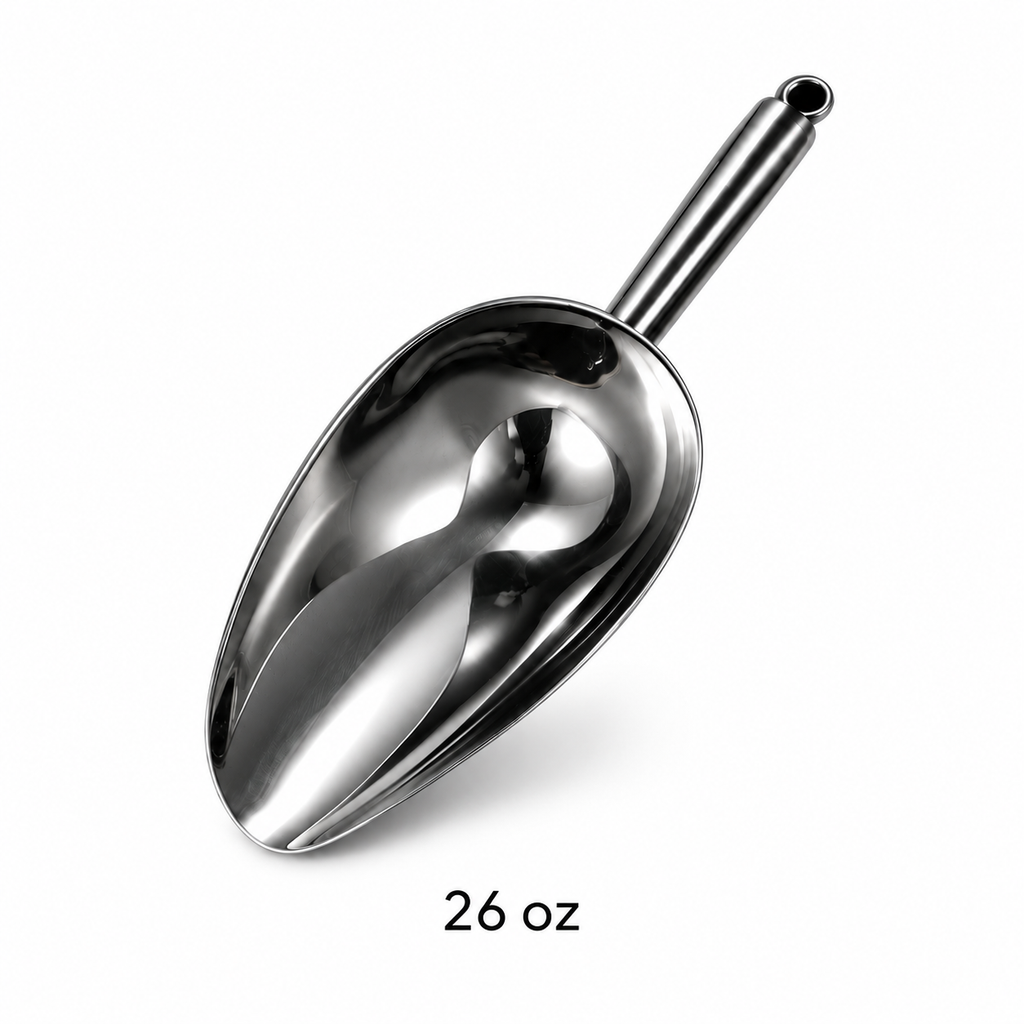 26oz Stainless Steel Ice Scoop, Heavy Duty Rustproof Metal Food Scoop for Ice Grains Flour, Kitchen Bar Pantry Commercial Use
