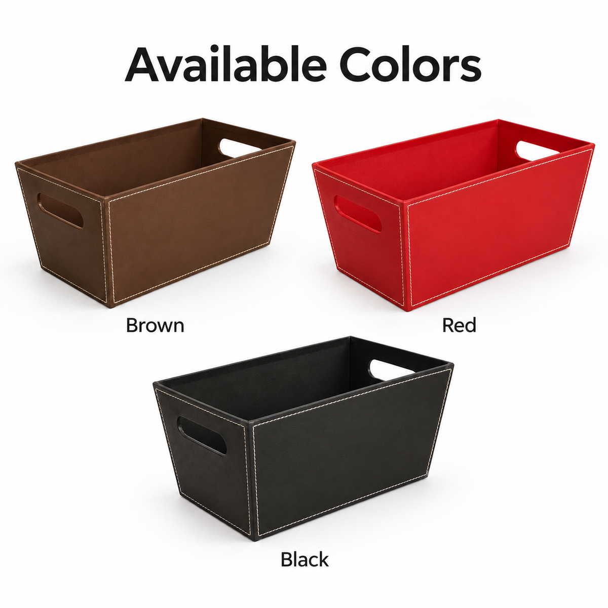 13 in Embossed Paperboard Storage Tote with Cutout Handles, Faux Leather Look Magazine Organizer Bin for Home Office, Black