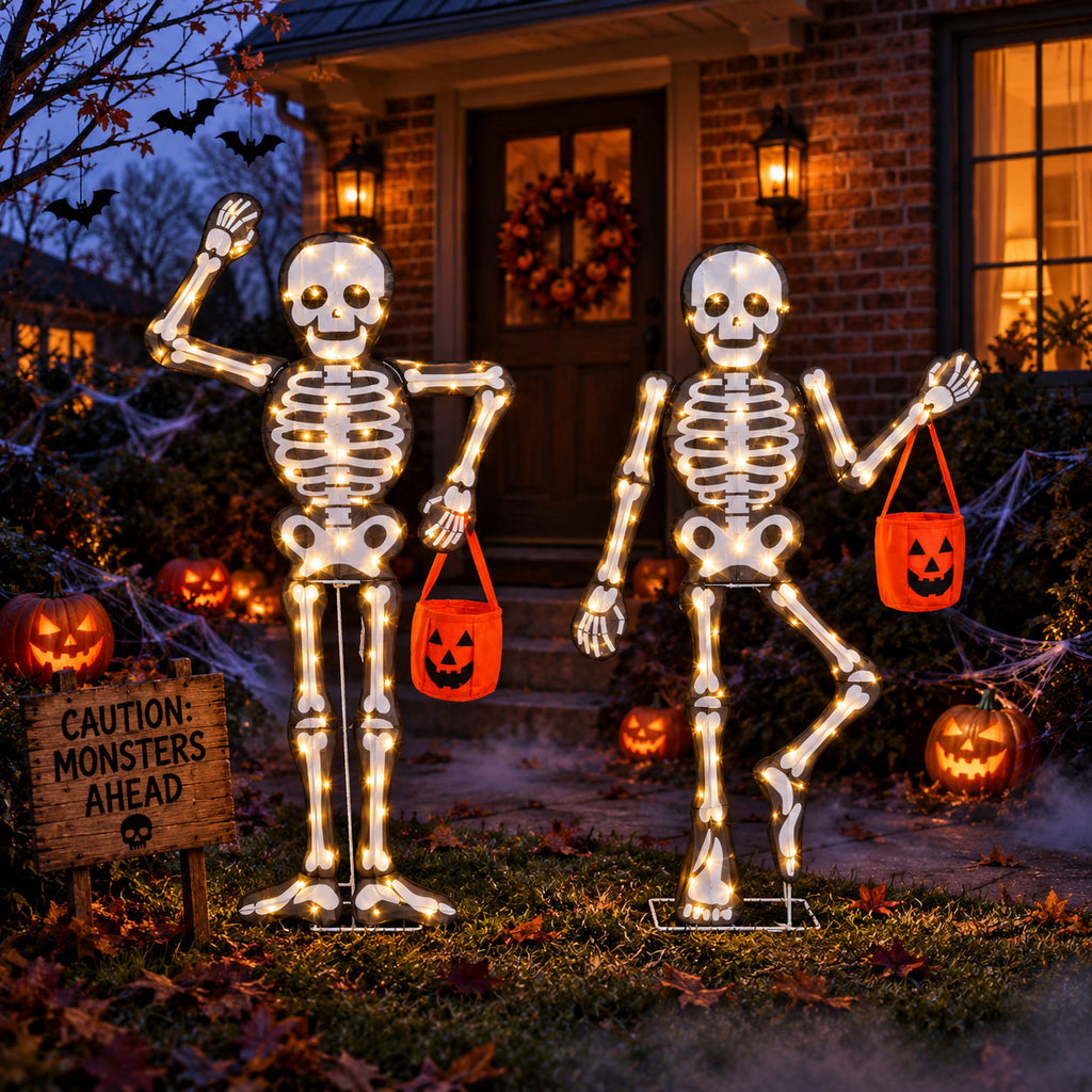 2-Piece Skeleton Yard Stakes, 45" H Adjustable Halloween Outdoor Decorations for Lawn, Garden and Yard