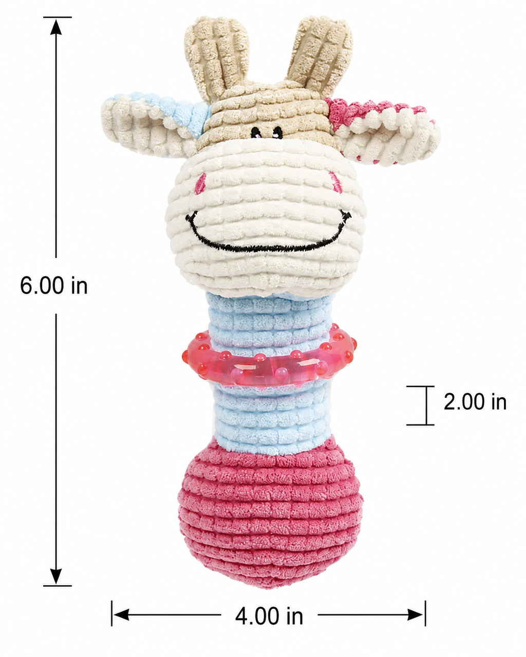 Plush Squeaky Dog Toy for Puppies Small Dogs, Cute Cow Corduroy Chew Toy with TPR Teething Ring, Interactive Pet Toy for Teething & Boredom Relief