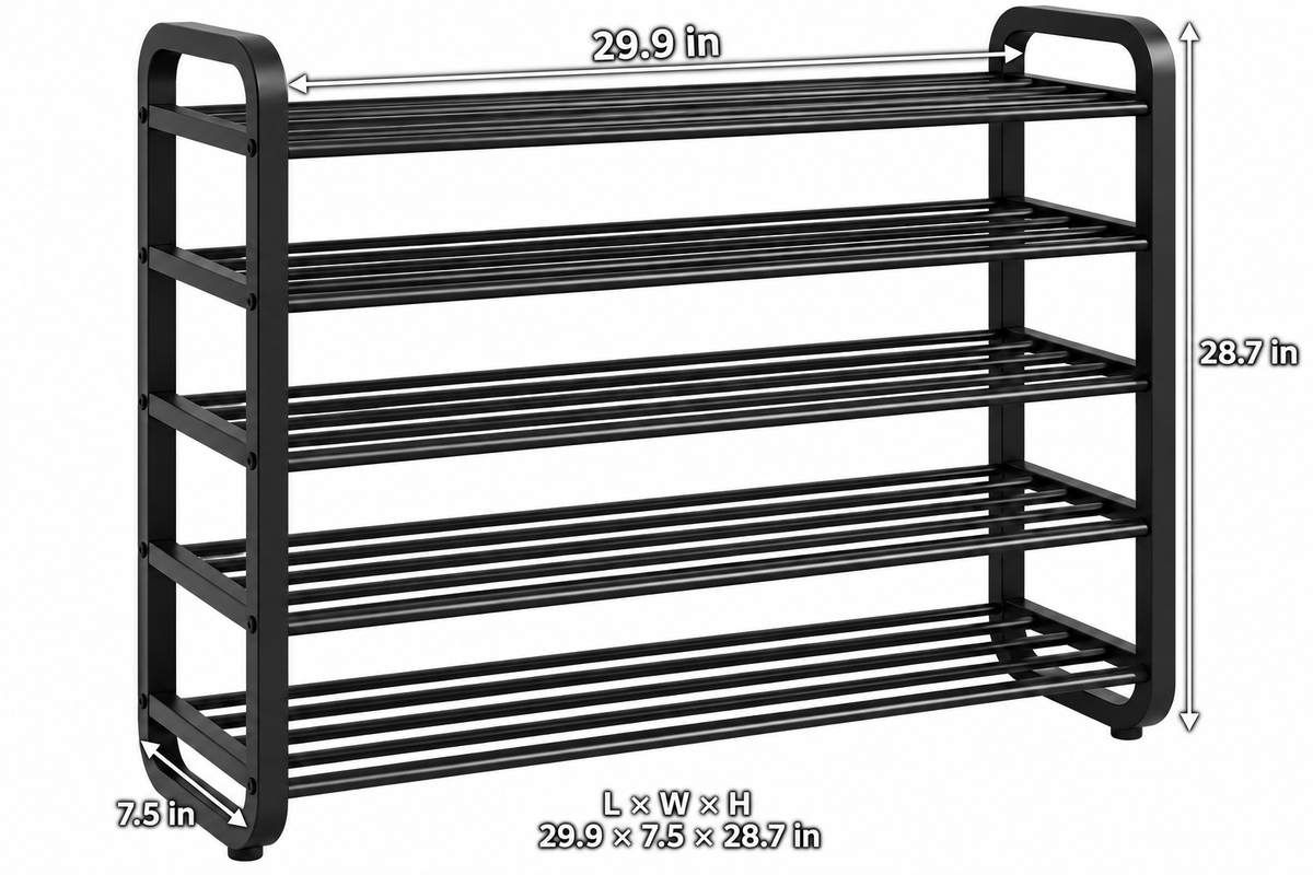 5-Tier Shoe Rack Organizer, Wide Metal Shoe Storage Shelf for Entryway, Closet & Bedroom, Black