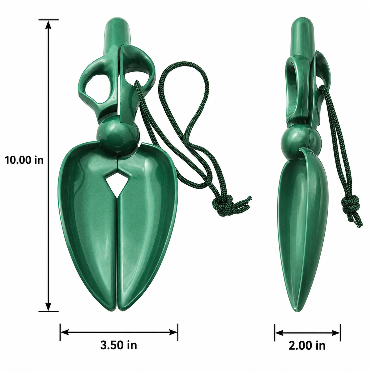 Portable Pet Waste Scoop with Squeeze Handle and Carry Cord, Green, 10 in
