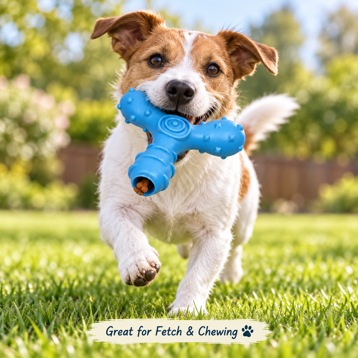 Pet Life Tri-Chew Treat Dispensing Dog Toy, Interactive TPR Chew Toy with 3 Treat Tunnels & Dental Texture, Blue