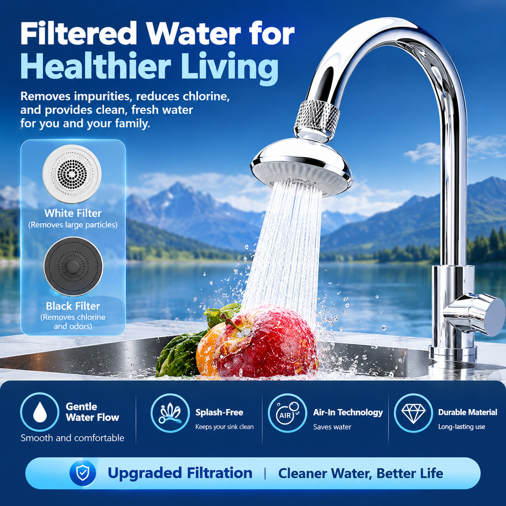 360° Swivel Faucet Aerator & Sink Sprayer, Anti-Splash Faucet Extender with Interchangeable Spray Plates, 5 Adapters, Fits Most Taps