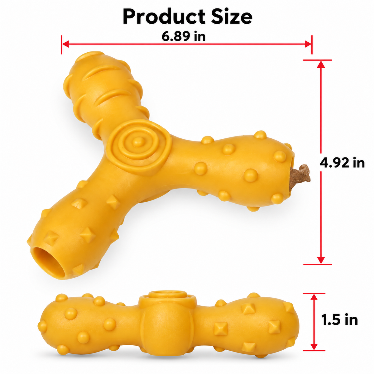Pet Life Tri-Chew Treat Dispensing Dog Toy, Interactive TPR Chew Toy with 3 Treat Tunnels & Dental Texture, Orange