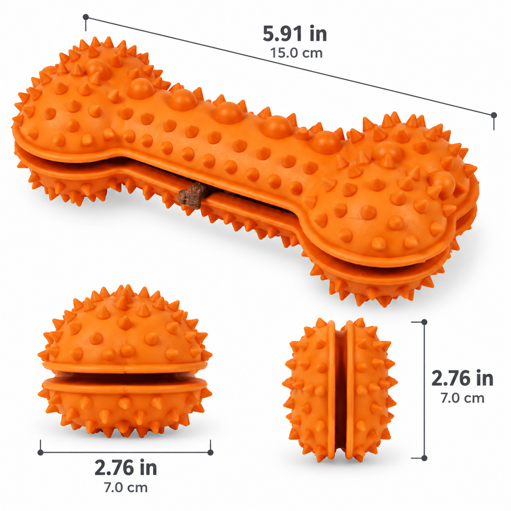 Pet Life Denta-Bone Treat Dispensing Dog Chew Toy, Durable TPR Dental Cleaning Toy, Orange, 6 x 3 x 3 in