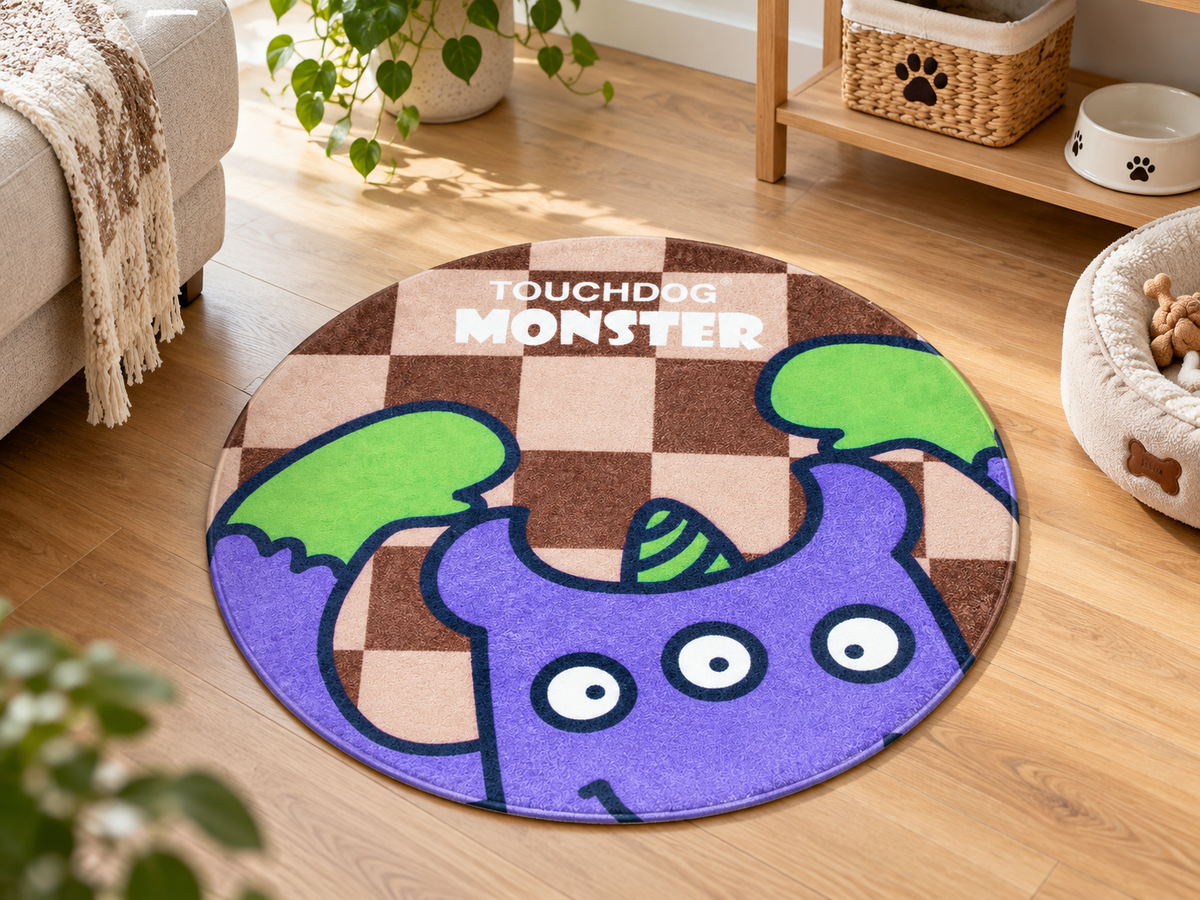 26in Round Pet Mat for Dogs & Cats, Cartoon Monster Floor Mat, 1in Thick Indoor Pet Resting Mat for Bedroom & Living Room